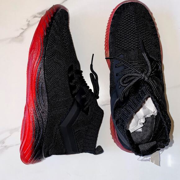 New Pony 7 Black Red Jelly‎ Knit Sock Fabric Hi Top Sneakers Athletic Shoes - Picture 6 of 7